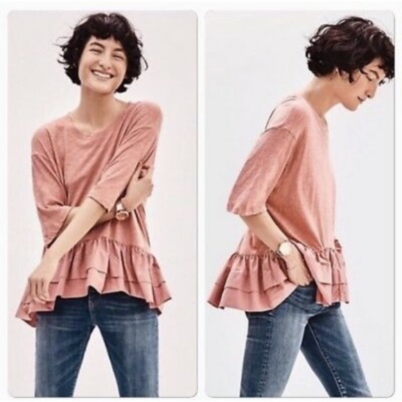 Anthropologie Tops - Anthropologie Blush Pink Babydoll Ruffle Tunic